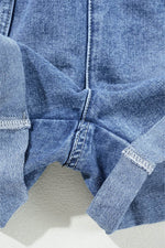 Load image into Gallery viewer, Dusk Blue Chest Pocket Front Buttoned Folded Edge Denim Short Sleeve Romper - Fashion Queen - 12