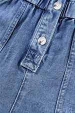 Load image into Gallery viewer, Dusk Blue Chest Pocket Front Buttoned Folded Edge Denim Short Sleeve Romper - Fashion Queen - 13