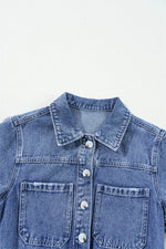 Load image into Gallery viewer, Dusk Blue Chest Pocket Front Buttoned Folded Edge Denim Short Sleeve Romper - Fashion Queen - 6