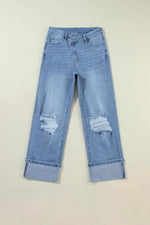 Load image into Gallery viewer, Dusk Blue High Rise Asymmetric Button Zip Fly Ripped Jeans - Fashion Queen - 4