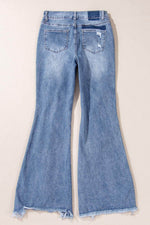 Load image into Gallery viewer, Dusk Blue High Rise Ripped Distressed Hem Flared Jeans - Fashion Queen - 4