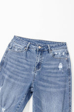 Load image into Gallery viewer, Dusk Blue High Rise Ripped Distressed Hem Flared Jeans - Fashion Queen - 5