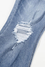 Load image into Gallery viewer, Dusk Blue High Rise Ripped Distressed Hem Flared Jeans - Fashion Queen - 9