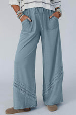 Load image into Gallery viewer, Dusk Blue Lace Crochet Patched Lace-up High Waist Wide Leg Pants - Fashion Queen - 11