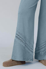 Load image into Gallery viewer, Dusk Blue Lace Crochet Patched Lace-up High Waist Wide Leg Pants - Fashion Queen - 12