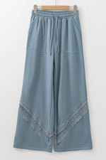 Load image into Gallery viewer, Dusk Blue Lace Crochet Patched Lace-up High Waist Wide Leg Pants - Fashion Queen - 13