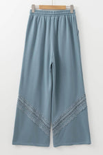 Load image into Gallery viewer, Dusk Blue Lace Crochet Patched Lace-up High Waist Wide Leg Pants - Fashion Queen - 14