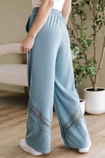 Load image into Gallery viewer, Dusk Blue Lace Crochet Patched Lace-up High Waist Wide Leg Pants - Fashion Queen - 2