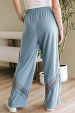 Load image into Gallery viewer, Dusk Blue Lace Crochet Patched Lace-up High Waist Wide Leg Pants - Fashion Queen - 3