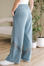 Load image into Gallery viewer, Dusk Blue Lace Crochet Patched Lace-up High Waist Wide Leg Pants - Fashion Queen - 5