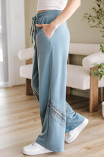 Load image into Gallery viewer, Dusk Blue Lace Crochet Patched Lace-up High Waist Wide Leg Pants - Fashion Queen - 7