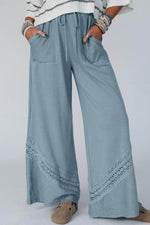 Load image into Gallery viewer, Dusk Blue Lace Crochet Patched Lace-up High Waist Wide Leg Pants - Fashion Queen - 8
