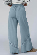 Load image into Gallery viewer, Dusk Blue Lace Crochet Patched Lace-up High Waist Wide Leg Pants - Fashion Queen - 9