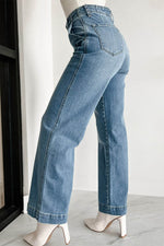 Load image into Gallery viewer, Dusk Blue Multi Buttons Medium Wash Straight Loose Leg Jeans - Fashion Queen - 3