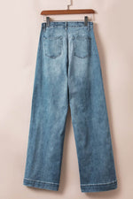 Load image into Gallery viewer, Dusk Blue Multi Buttons Medium Wash Straight Loose Leg Jeans - Fashion Queen - 6