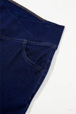 Load image into Gallery viewer, Dusk Blue Solid Crossed Waist High Elastic Fit Flare Knit Jeans - Fashion Queen - 11
