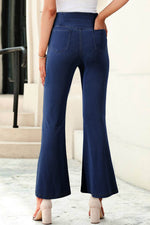 Load image into Gallery viewer, Dusk Blue Solid Crossed Waist High Elastic Fit Flare Knit Jeans - Fashion Queen - 7