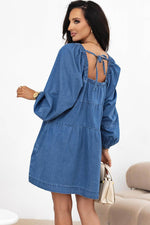 Load image into Gallery viewer, Dusk Blue Square Neck Side Pockets Loose Fit Denim Mini Dress - Fashion Queen - 8