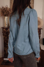 Load image into Gallery viewer, Dusk Blue Turn-down Collar Chambray Shirt - Fashion Queen - 2