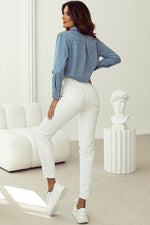 Load image into Gallery viewer, Dusk Blue Turn-down Collar Chambray Shirt - Fashion Queen - 9