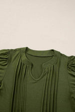 Load image into Gallery viewer, Fern Green Notched Neck Pleated Puff Sleeve Shift T-shirt Dress - Fashion Queen - 14