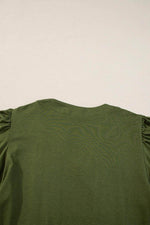 Load image into Gallery viewer, Fern Green Notched Neck Pleated Puff Sleeve Shift T-shirt Dress - Fashion Queen - 16