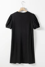 Load image into Gallery viewer, Fern Green Notched Neck Pleated Puff Sleeve Shift T-shirt Dress - Fashion Queen - 20