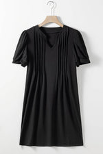 Load image into Gallery viewer, Fern Green Notched Neck Pleated Puff Sleeve Shift T-shirt Dress - Fashion Queen - 21