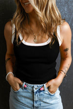 Load image into Gallery viewer, Fiery Red Colorblock Edge Ribbed Knit U Neck Tank Top - Fashion Queen - 10