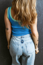 Load image into Gallery viewer, Fiery Red Colorblock Edge Ribbed Knit U Neck Tank Top - Fashion Queen - 14