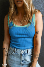 Load image into Gallery viewer, Fiery Red Colorblock Edge Ribbed Knit U Neck Tank Top - Fashion Queen - 15