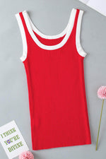 Load image into Gallery viewer, Fiery Red Colorblock Edge Ribbed Knit U Neck Tank Top - Fashion Queen - 16