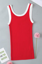 Load image into Gallery viewer, Fiery Red Colorblock Edge Ribbed Knit U Neck Tank Top - Fashion Queen - 17