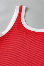 Load image into Gallery viewer, Fiery Red Colorblock Edge Ribbed Knit U Neck Tank Top - Fashion Queen - 19