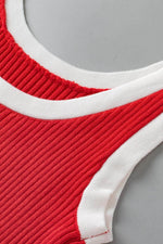 Load image into Gallery viewer, Fiery Red Colorblock Edge Ribbed Knit U Neck Tank Top - Fashion Queen - 22