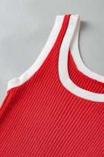 Load image into Gallery viewer, Fiery Red Colorblock Edge Ribbed Knit U Neck Tank Top - Fashion Queen - 23