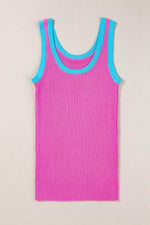 Load image into Gallery viewer, Fiery Red Colorblock Edge Ribbed Knit U Neck Tank Top - Fashion Queen - 30
