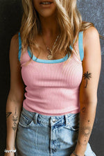 Load image into Gallery viewer, Fiery Red Colorblock Edge Ribbed Knit U Neck Tank Top - Fashion Queen - 6