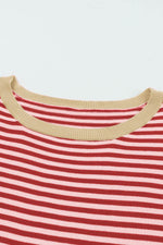 Load image into Gallery viewer, Fiery Red Contrast Trimmed Striped Drop Shoulder Sweater - Fashion Queen - 19