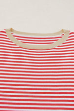 Load image into Gallery viewer, Fiery Red Contrast Trimmed Striped Drop Shoulder Sweater - Fashion Queen - 20
