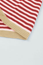 Load image into Gallery viewer, Fiery Red Contrast Trimmed Striped Drop Shoulder Sweater - Fashion Queen - 22