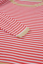 Load image into Gallery viewer, Fiery Red Contrast Trimmed Striped Drop Shoulder Sweater - Fashion Queen - 25