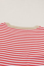 Load image into Gallery viewer, Fiery Red Contrast Trimmed Striped Drop Shoulder Sweater - Fashion Queen - 26