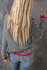 Load image into Gallery viewer, Fiery Red Contrast Trimmed Striped Drop Shoulder Sweater - Fashion Queen - 8