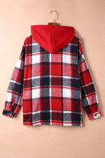 Load image into Gallery viewer, Fiery Red Hooded Plaid Button Front Shacket - Fashion Queen - 10