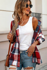 Load image into Gallery viewer, Fiery Red Hooded Plaid Button Front Shacket - Fashion Queen - 6