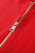 Load image into Gallery viewer, Fiery Red Solid Color Casual Zip up Hooded Coat - Fashion Queen - 13