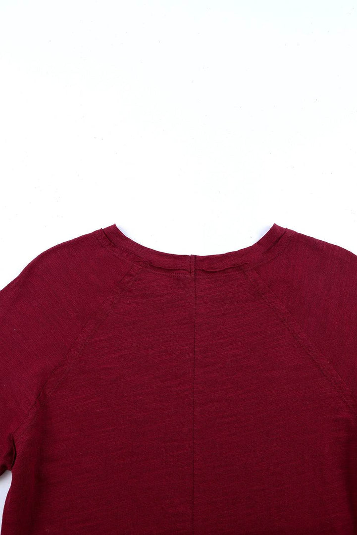 Fiery Red Solid Crew Neck Long Sleeve Top - Fashion Queen -  12