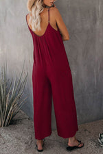 Load image into Gallery viewer, Fiery Red Spaghetti Straps Wide Leg Pocketed Jumpsuits - Fashion Queen - 10