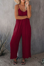 Load image into Gallery viewer, Fiery Red Spaghetti Straps Wide Leg Pocketed Jumpsuits - Fashion Queen - 11